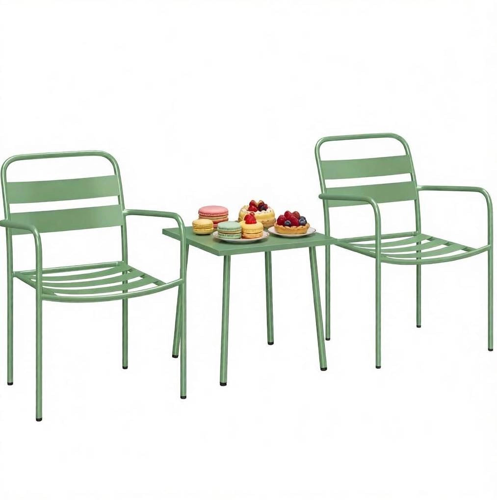 Set bistrot da giardino 3 pezzi verde con tavolo 50x50 cm e 2 sedie in acciaio e vetro temperato
