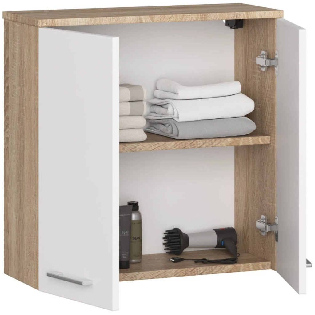 Mobile bagno sospeso AKORD FIN Sonoma Quercia 60 cm 2 ante inserto frontale Bianco 60x22,5x60 cm