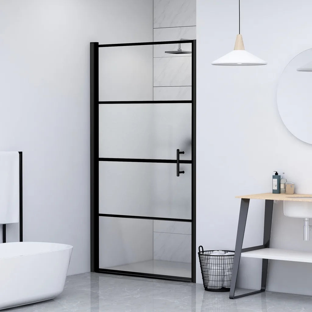 Parete Doccia 100x178 cm Vetro Temperato Semi Smerigliato Nero CFW2351002