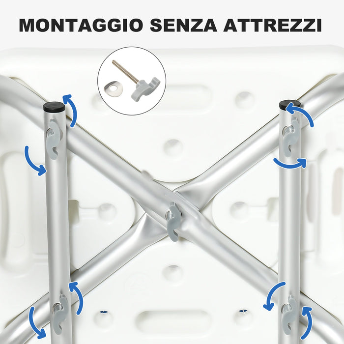 Sedia per Doccia con Imbottitura e Altezza Regolabile Braccioli e Piedini a Ventosa