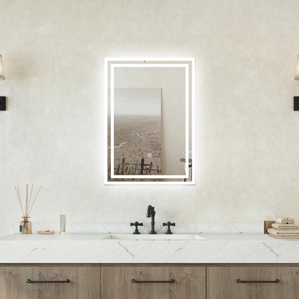 Specchio bagno Rettangolare 50x70cm Retroilluminato Con Led, Antiappannamento + 3 Luci