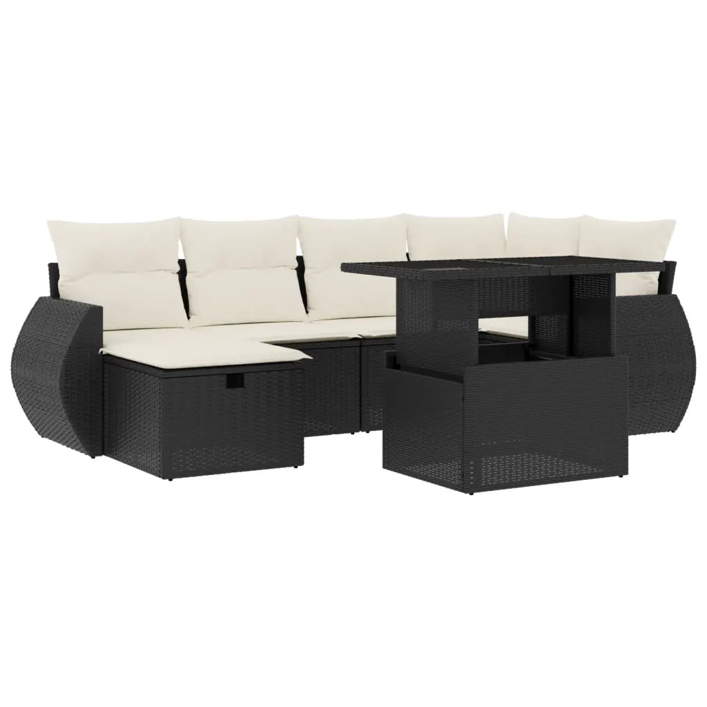 Set Divani da Giardino con Cuscini 7pz Nero Polyrattan