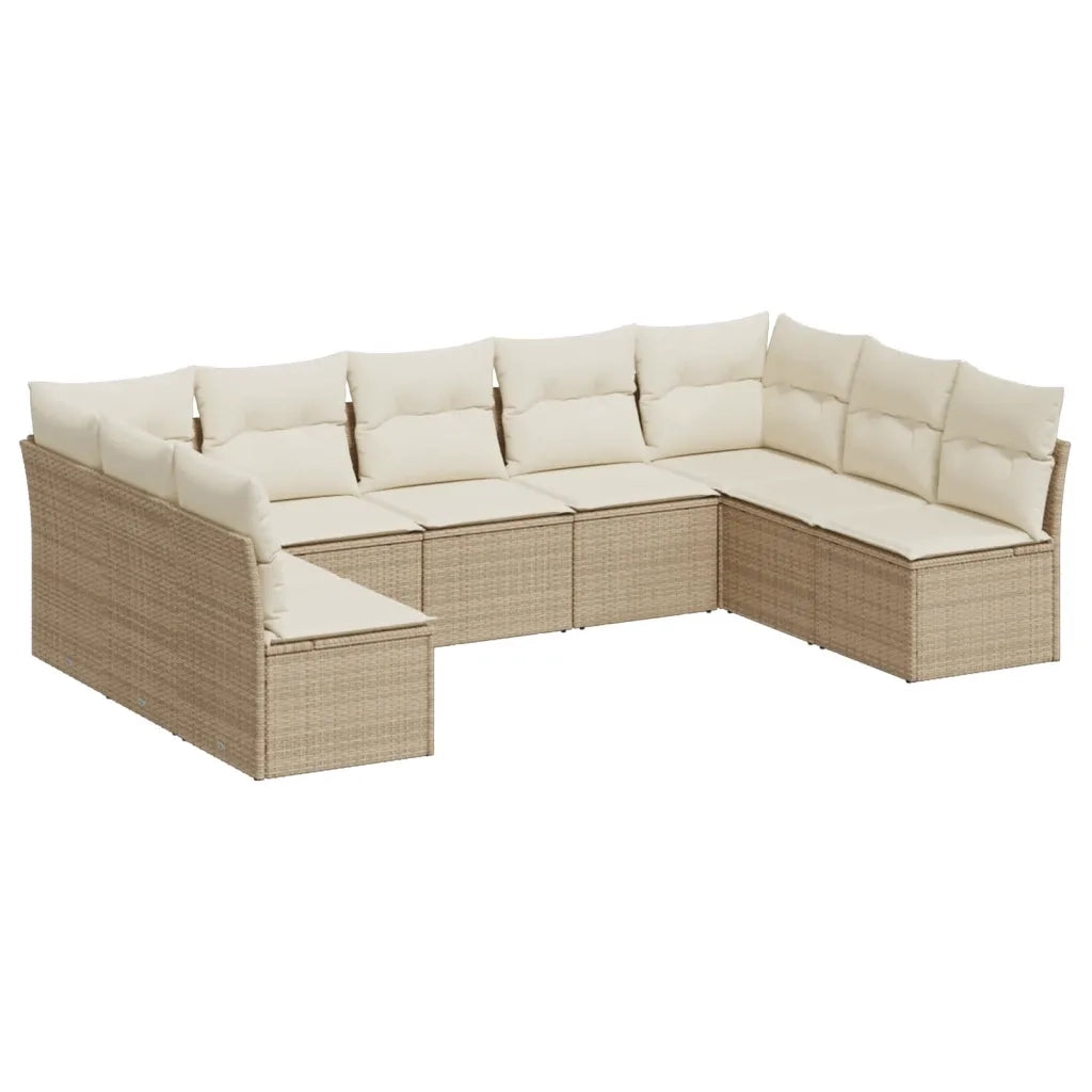 Set Divano da Giardino 9 pz con Cuscini Beige in Polyrattan 3249907