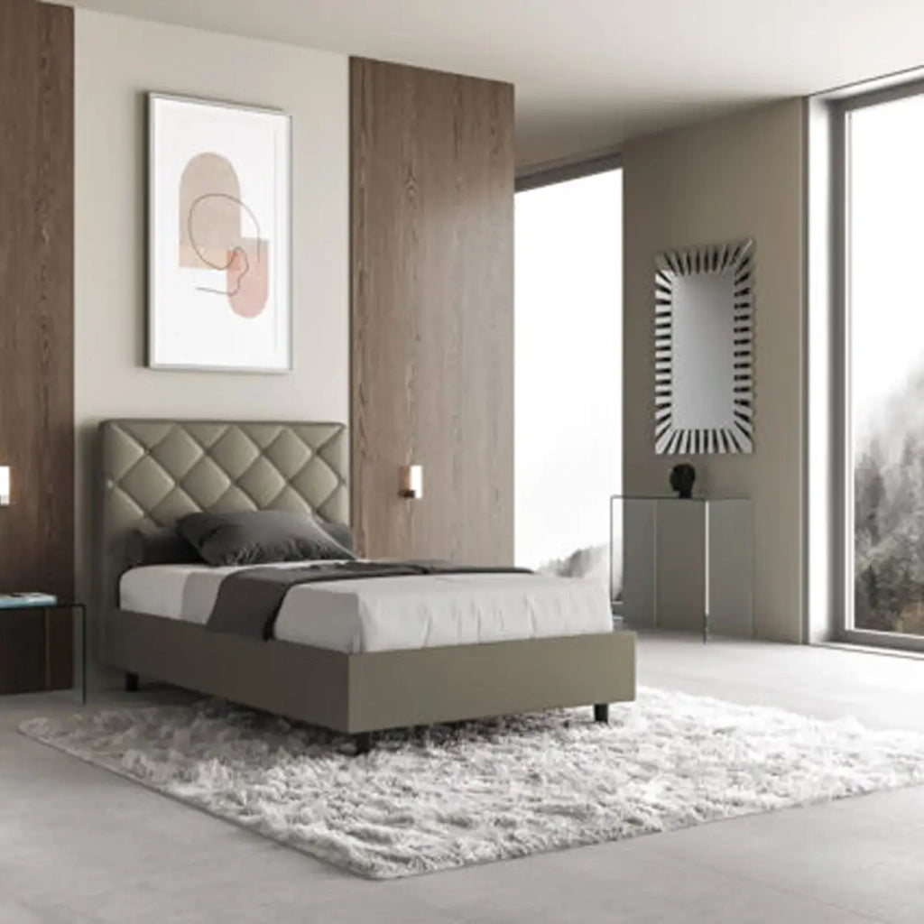 Letto matrimoniale francese contenitore imbottito 140x210 similpelle cappuccino Priya