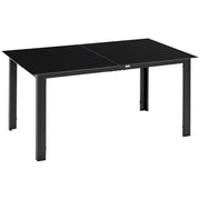 Tavolo da Giardino Rettangolare per 6 Persone con Piano in Vetro e Alluminio, 150x90 cm, Nero
