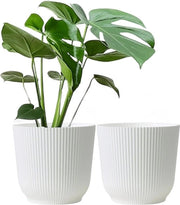 Sistema di contenitori per piante - Set di 2 contenitori per piante in plastica di 22 cm, bianchi, resistenti all'usura, per interni ed esterni, per giardino e casa, con finitura opaca.