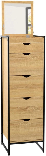 DETROIT Cómoda 5 cajones + 1 espejo 40 cm mueble recibidor de diseño industrial