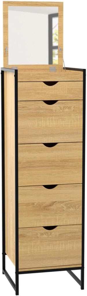 DETROIT Cómoda 5 cajones + 1 espejo 40 cm mueble recibidor de diseño industrial