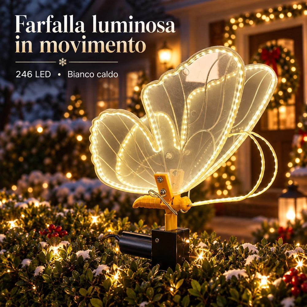 Farfalla con Movimento e 246 Led Bianco Caldo Decorazione Natalizia 30x43x32 cm