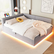 Letto divano contenitore 140 × 200 cm con LED, 2 USB e Type-C, senza materasso, in velluto, grigio