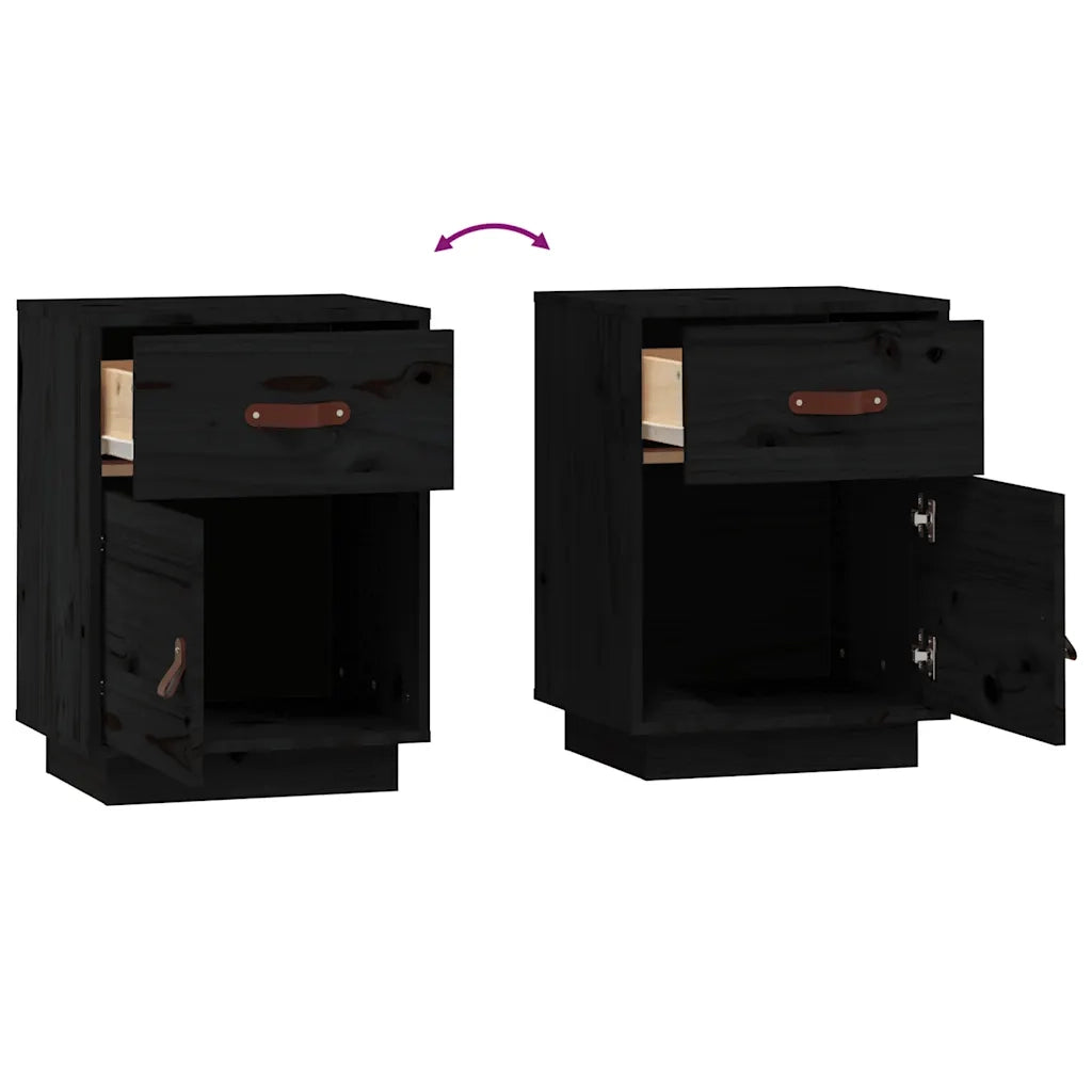 Comodini Neri 2 pz 40x34x55 cm in Legno Massello di Pino 818314