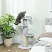 Albero tiragraffi per gatti con sisal, piattaforme multilivello e tessuto felpato, grigio chiaro