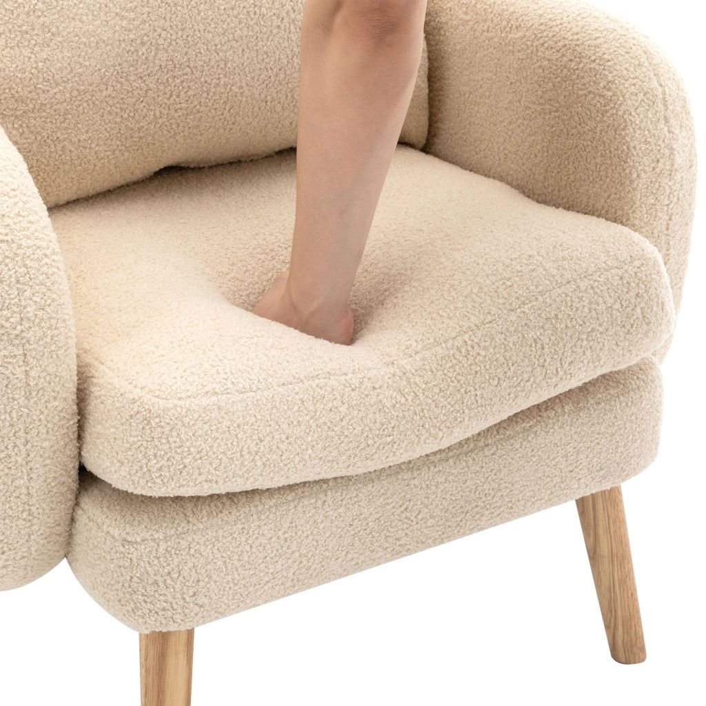 Poltrona in Velluto Teddy con Cuscino ¨C MINIMAL ¨C Gambe in Legno Massello