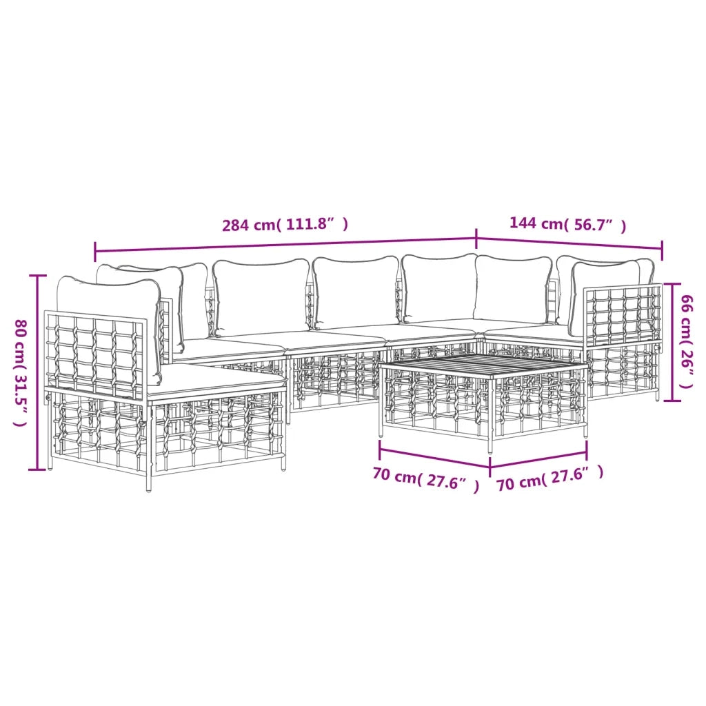 Set Divani da Giardino 7 pz con Cuscini Antracite in Polyrattan 3186766