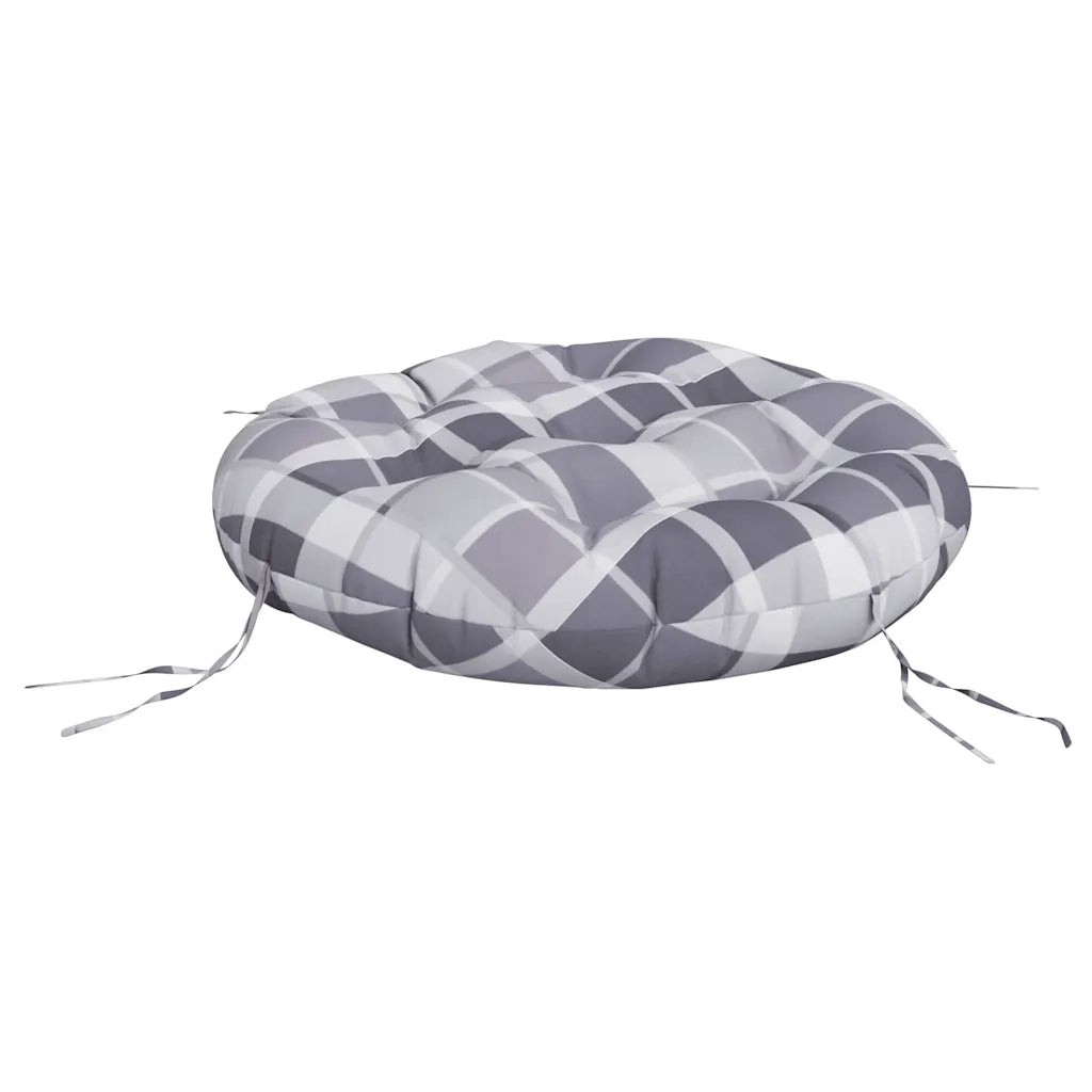 Cuscino Rotondo Grigio Motivo a Quadri Ø 60x11cm Tessuto Oxford 361954