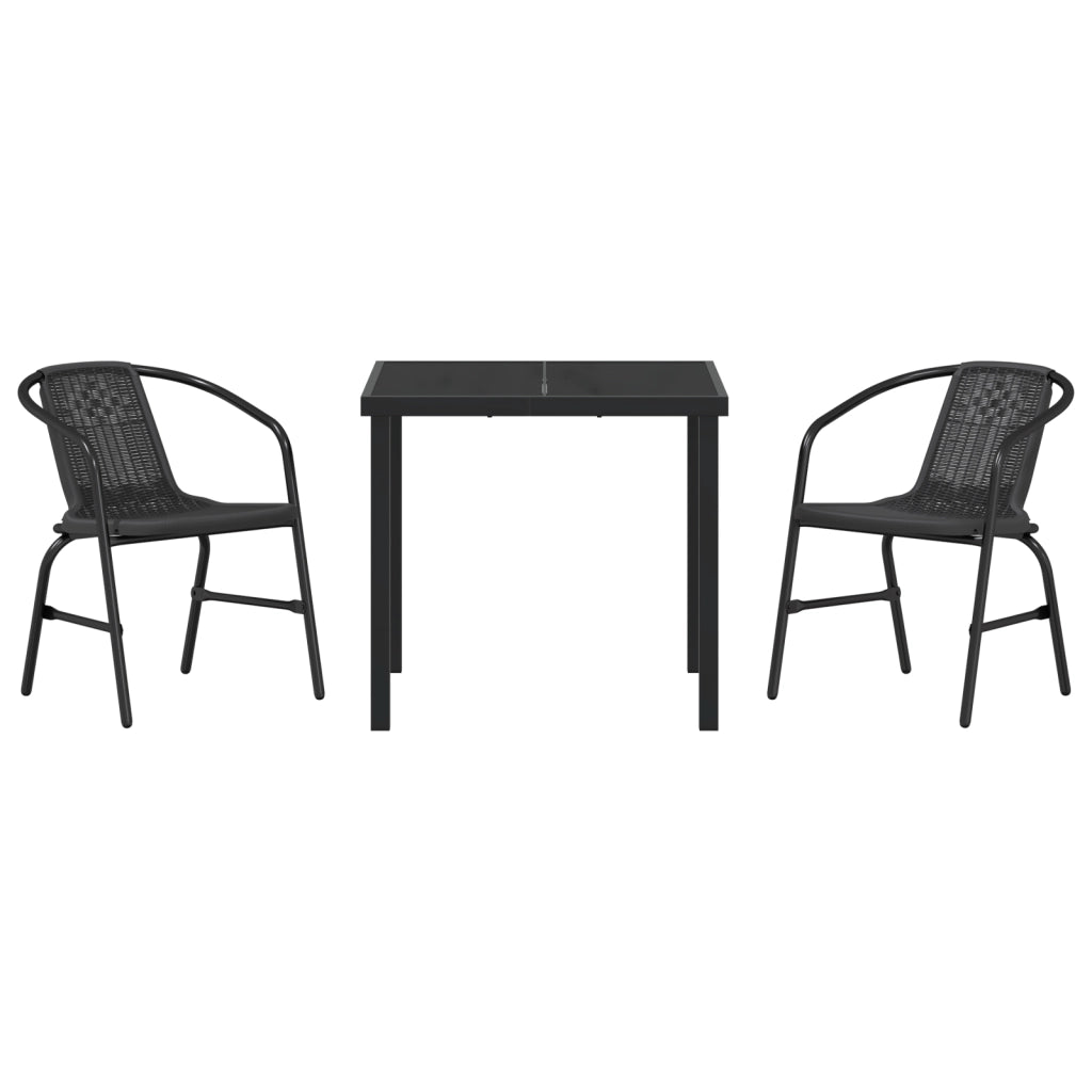 Set da pranzo da giardino 3 pezzi Rattan plastico nero