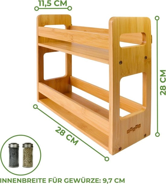 Kruidenrek per muro o stante, Credenza per cucina con 2 Livelli ampi, 28 x 28 x 11,5 cm, Credenza per il ripostiglio di vasetti di erbe e spezie (Moderno Grande)