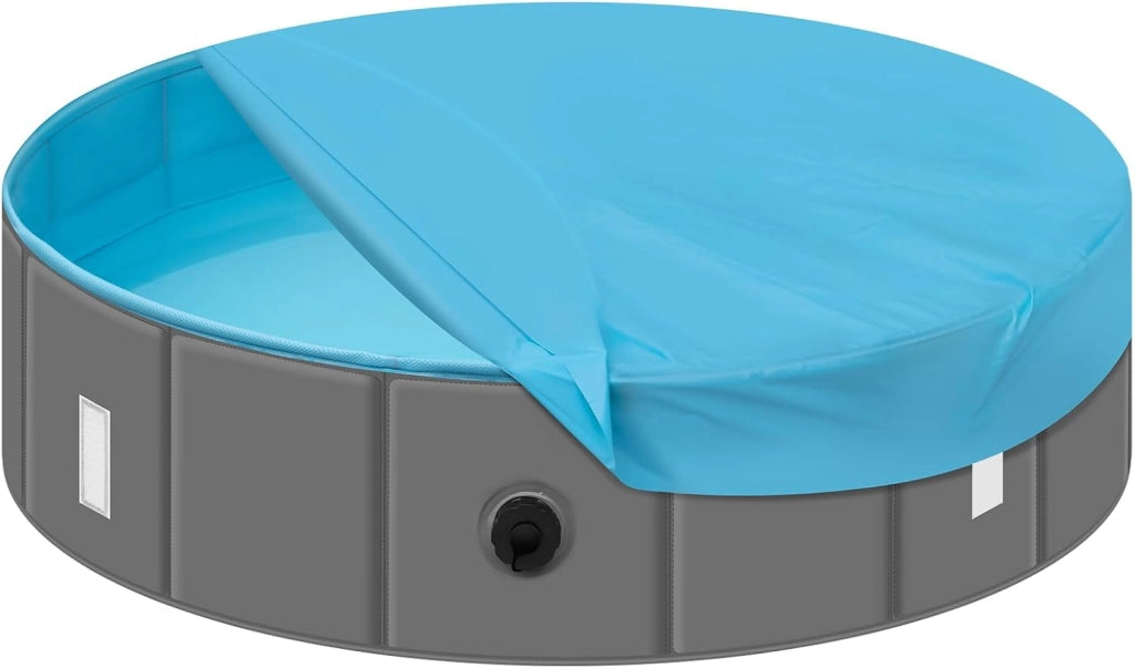 Piscina Cani Gatti con Copertura, Vasca da Bagno Pieghevole Portabile, PVC Piscina per Animali Domestici, Pool Esterno Drenaggio Laterale Veloce, 80x20 cm