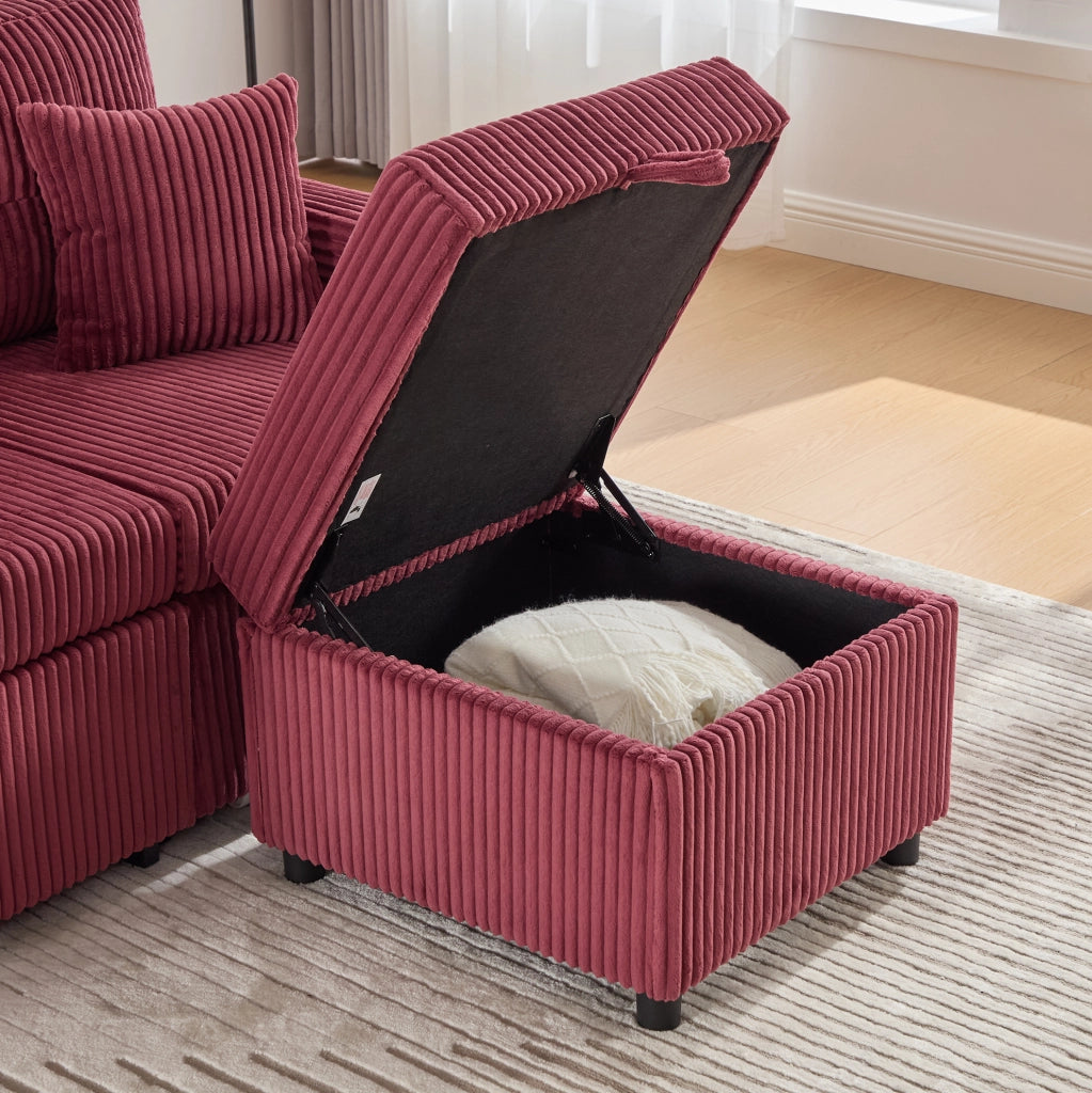 Divano letto 196x82-144x85 cm con contenitore; USB-C; LED e braccioli con portabicchieri in corduroy vinaccia