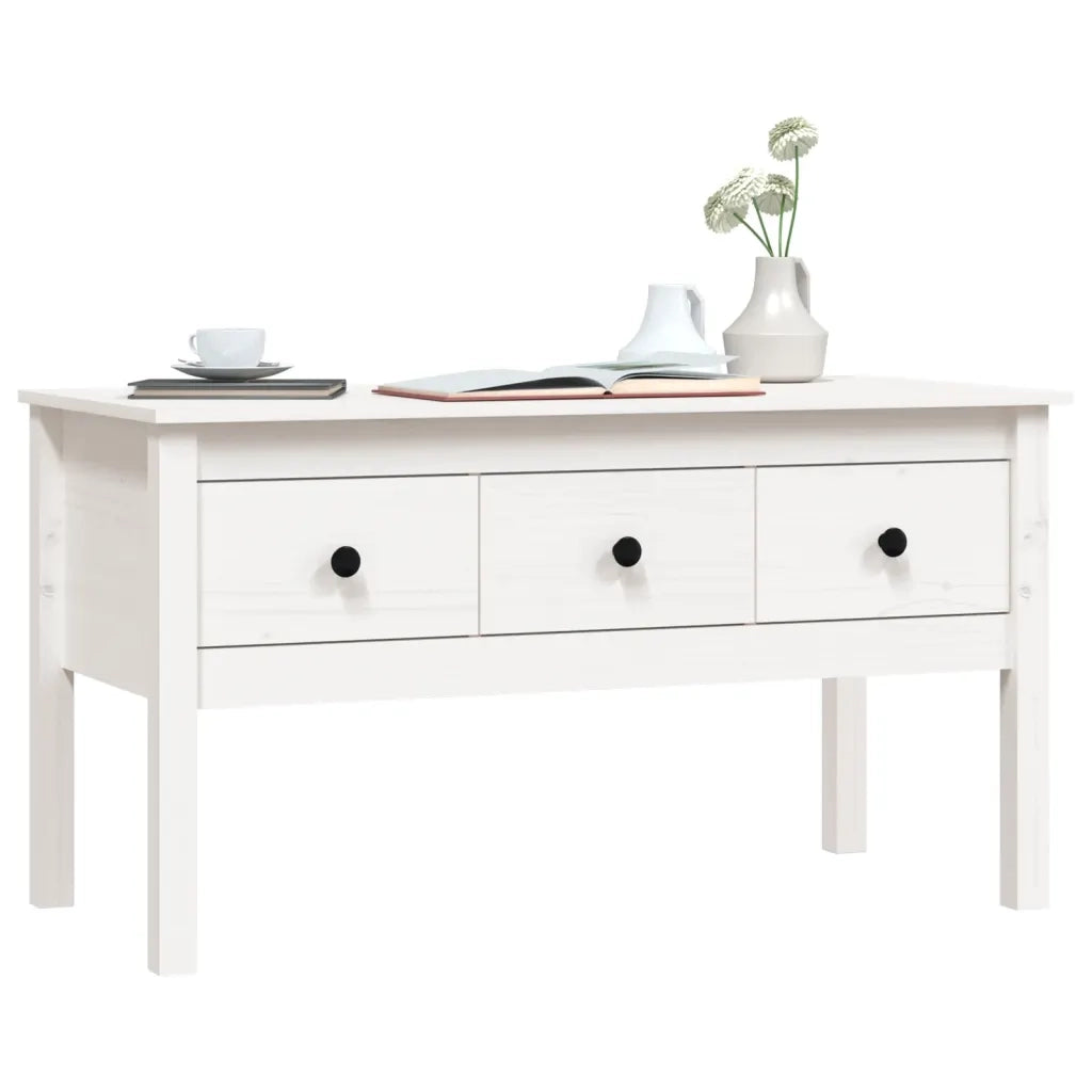 Tavolino da Salotto Bianco 102x49x55 cm Legno Massello di Pino 820942
