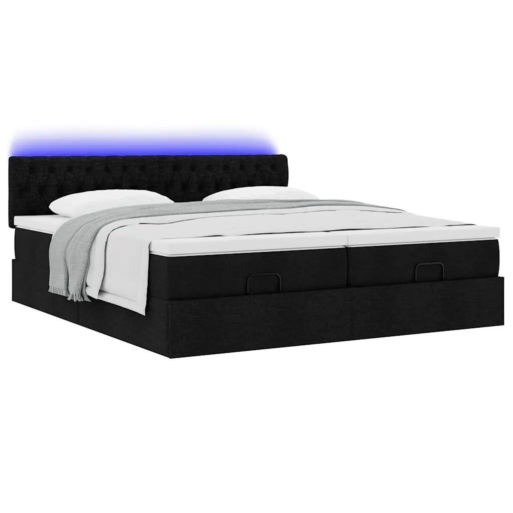 Struttura Letto Pouf con Materassi Nero 160x200 cm in Tessuto 3312859