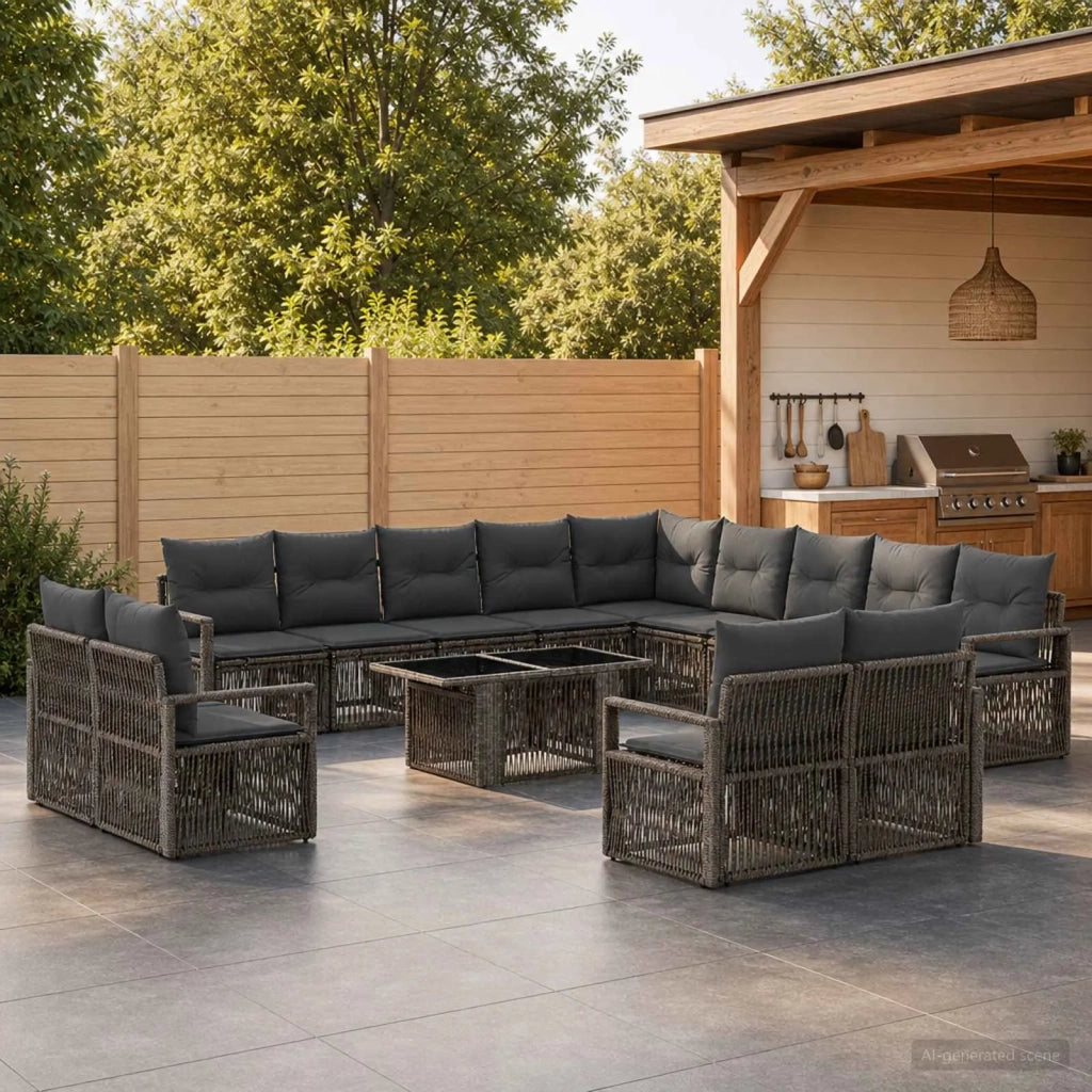 Set Divano da Giardino 14 pz Grigio e Grigio Scuro polyrattan 3437183