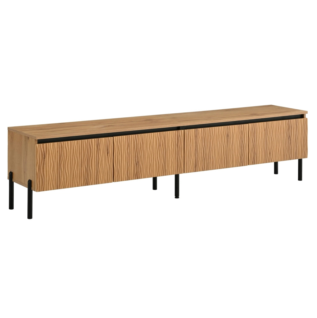 Mobile TV 180x35x43 cm con 4 ante a rilievo ondulato e passacavi; in MDF e truciolare; naturale