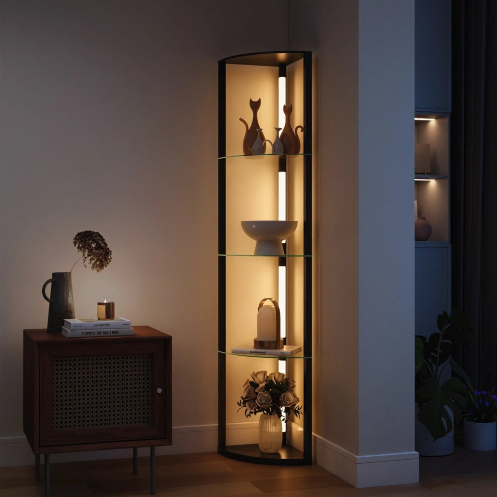 Lampada da terra con scaffale in vetro ¨C zephmum ¨C nero 3 livelli luminosit¨¤ interruttore a pedale