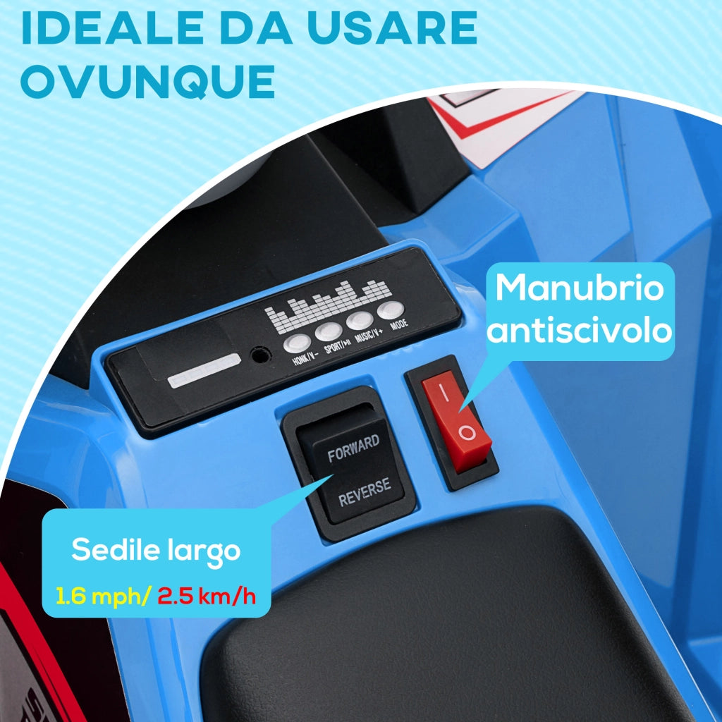EasyComfort Quad per Bambini 18-36 Mesi in PP e Metallo, Velocità max 2.5 km/h, 70x41.5x48.5 cm, Blu Grigio e Nero