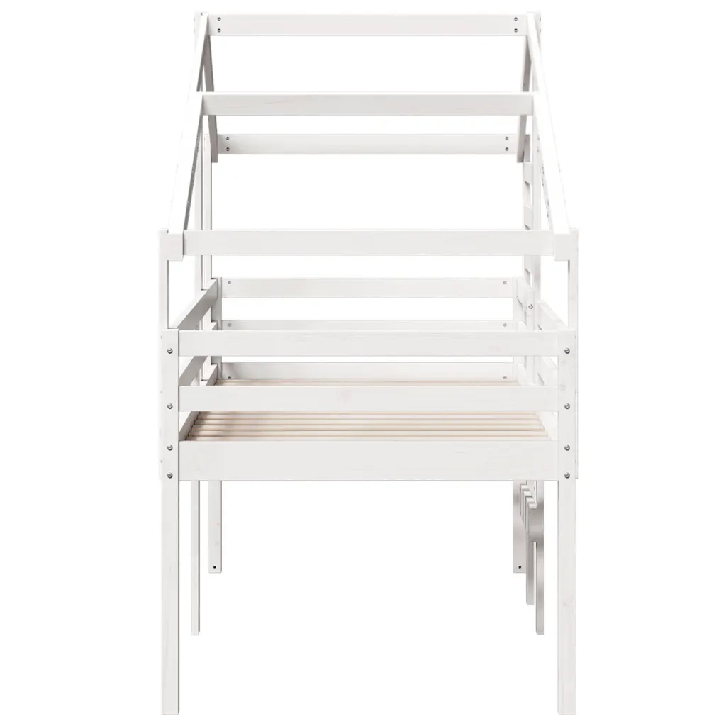 Letto a Soppalco con Tetto Bianco 90x190 cm in Legno di Pino