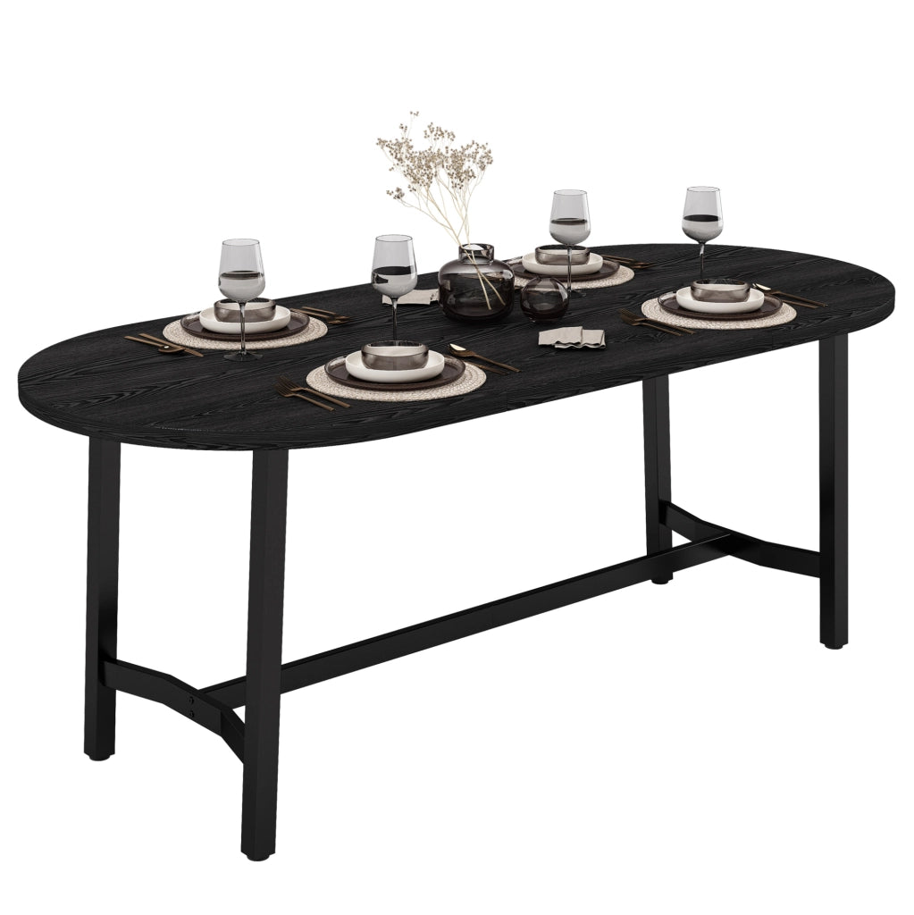 Tavolo da pranzo 180x80x75 cm in MDF e ferro nero, 6-8 persone