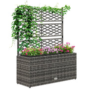 Fioriera con Grigliato per Rampicanti ¨C zephmum ¨C 3 Vasi, Acciaio e Rattan PE, 84x30x107cm, Grigio