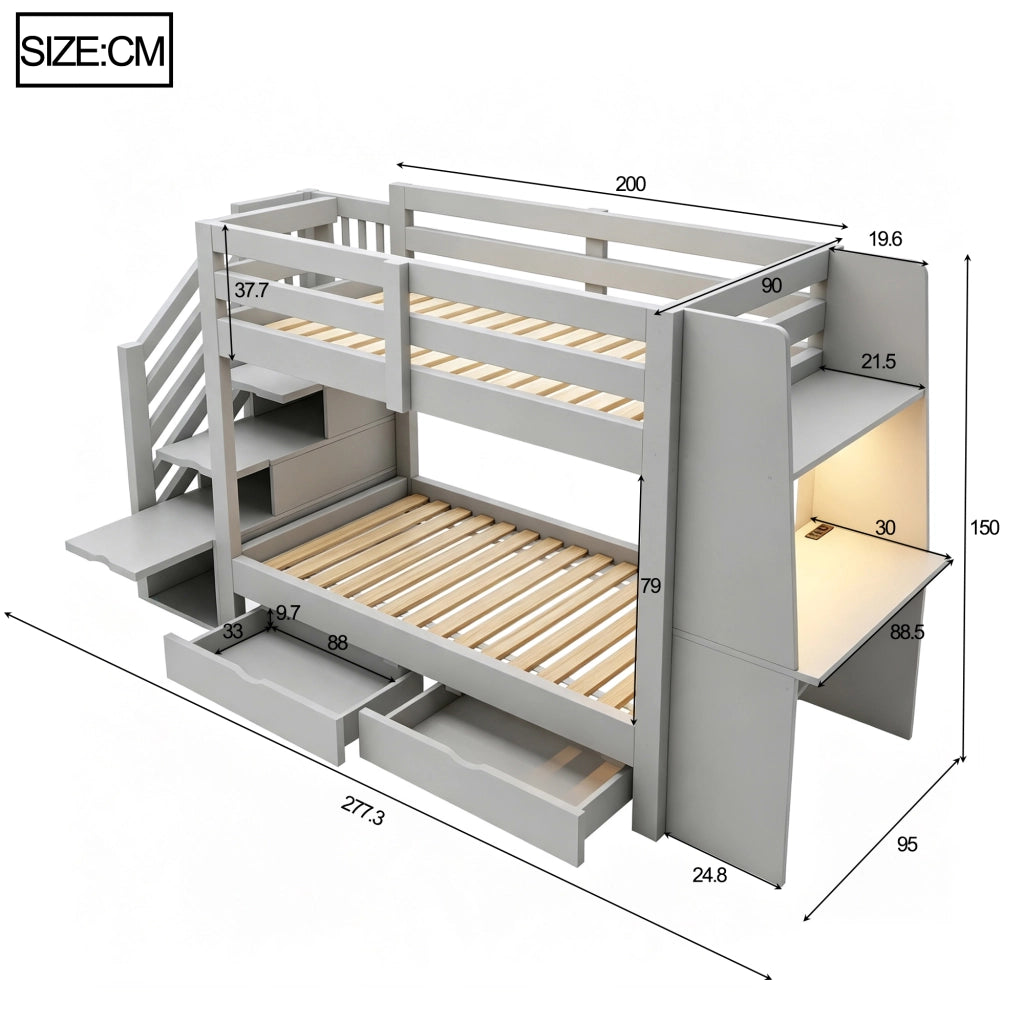 letto a castello legno grigio 90 x 200 cm