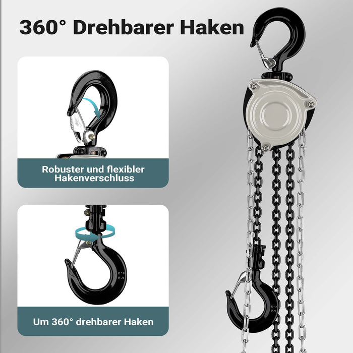 Paranco a catena manuale V21-1, capacità di carico 1 t, altezza di sollevamento 3 m, leggero e compatto, per impieghi gravosi