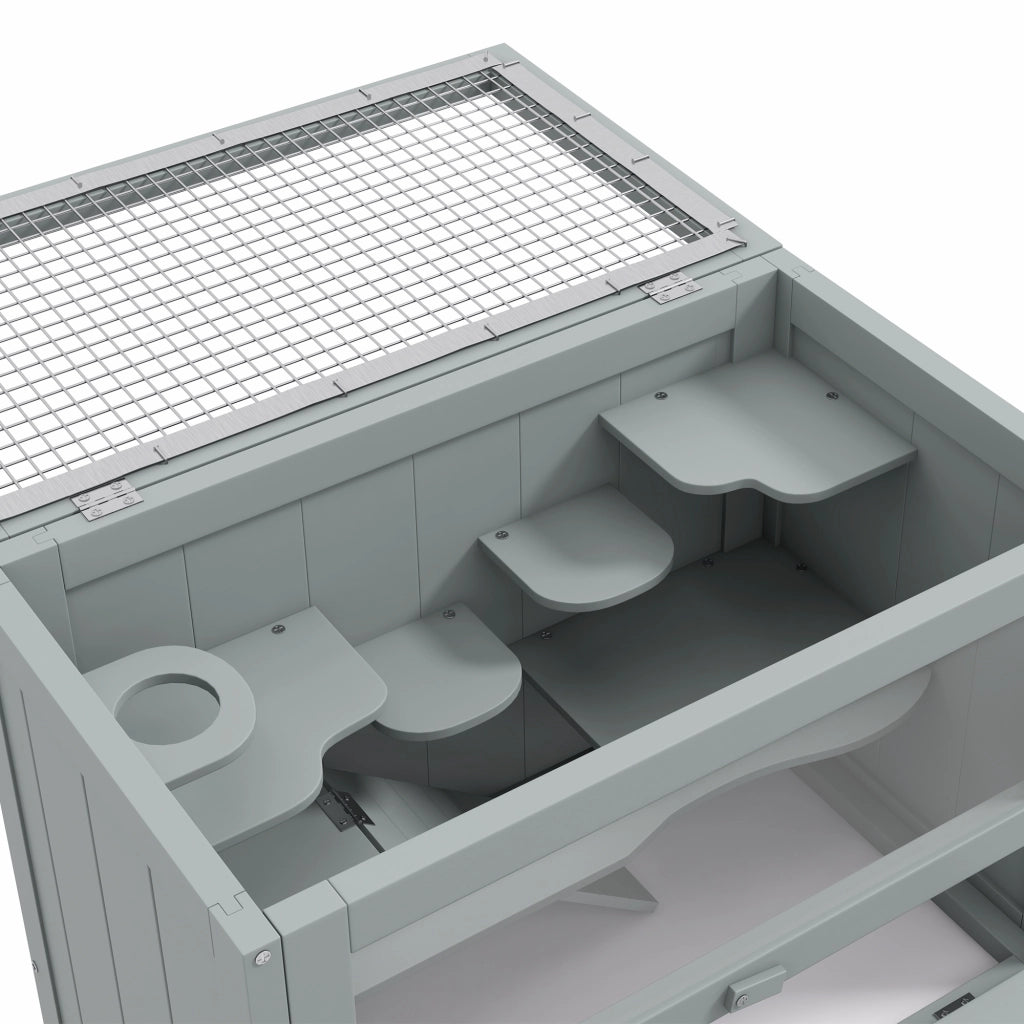 Gabbia per Criceti in Legno a 2 Livelli con Scale e Piattaforme 60x35x42 cm Grigio ¨C zephmum