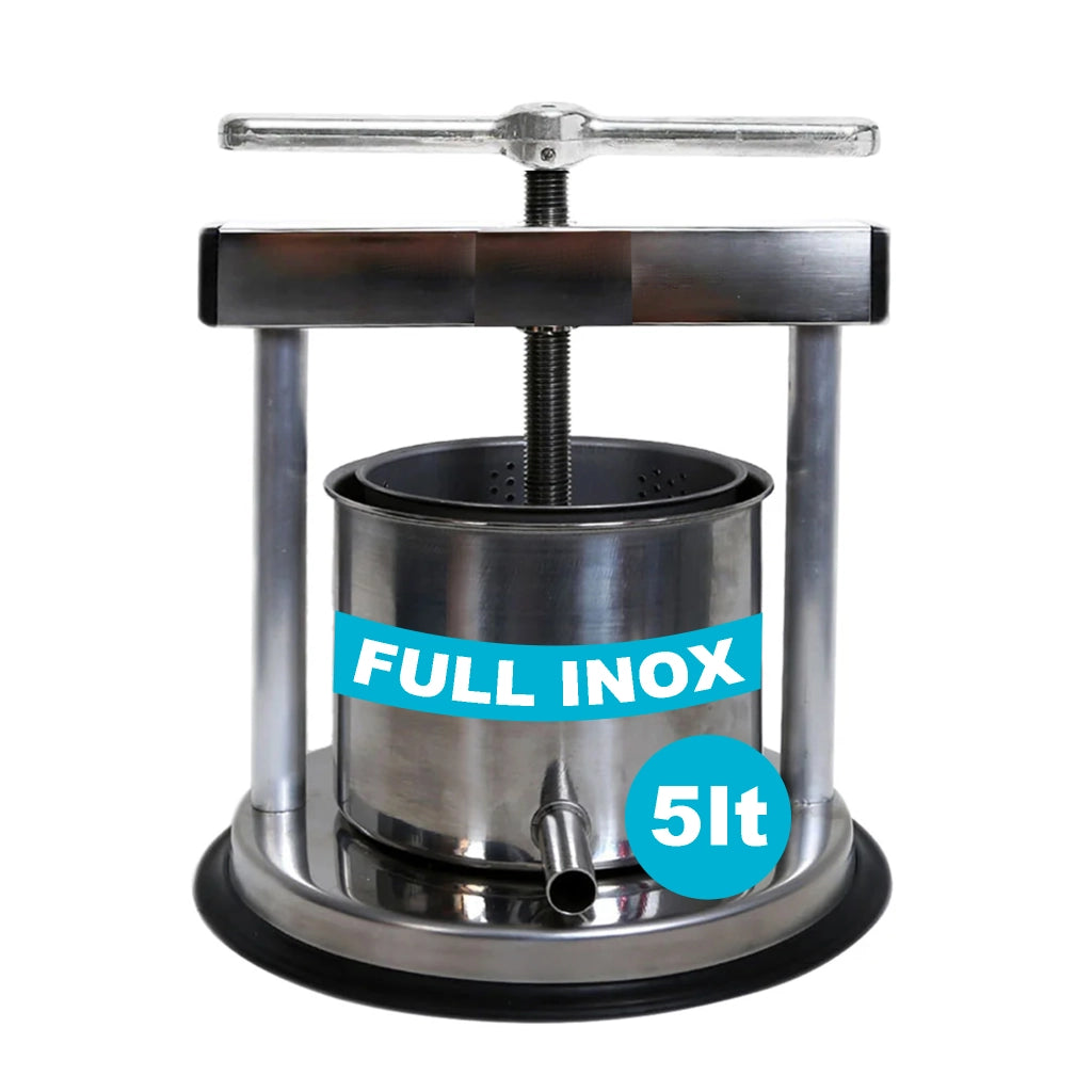 Torchietto Premitutto Manuale 5 Litri in Acciaio Inox con Manico in Alluminio – Pressa per Pomodoro, Frutta, Verdura e Uva – Robusto e Resistente