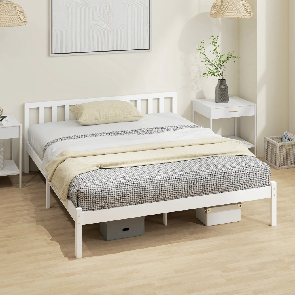 Letto in legno massello con testiera e rete a doghe 160x200 ¨C zephmum ¨C bianco