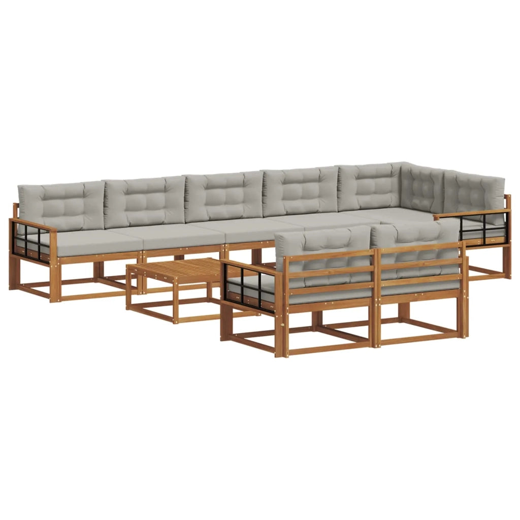 Set di divani da esterno 9 pcs Naturale e Grigio Chiaro