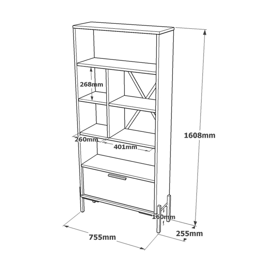 Biblioteca Fabrice, Libreria 4 Ripiani, 76x45x161h cm Marrone