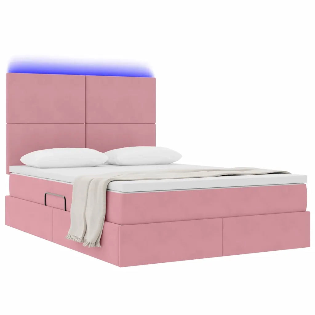 Letto con contenitore e LED con led Rosa 140 x 200 cm Velluto 3372614
