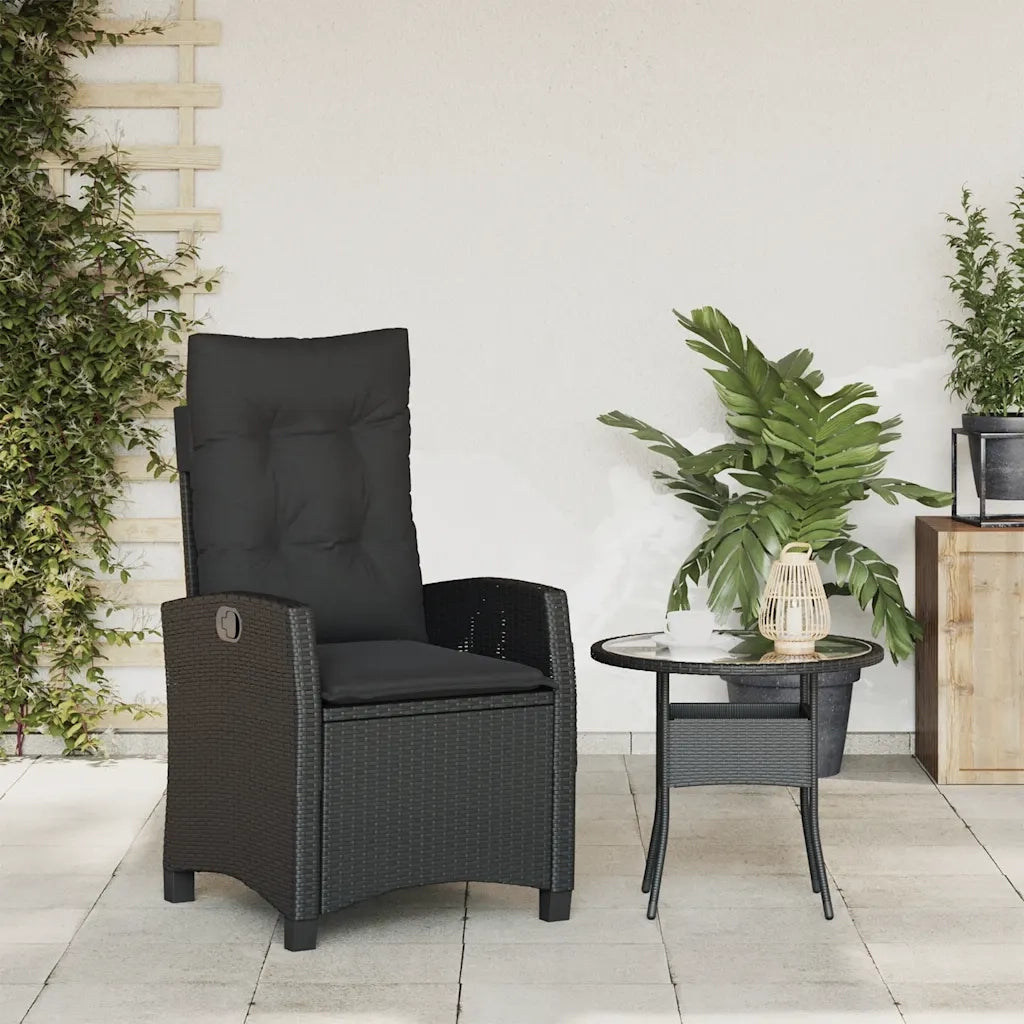 Sedia Reclinabile da Giardino | Sedie da Esterno con Cuscini Nera in Polyrattan