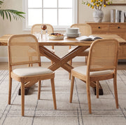Set di 2 sedie da pranzo in legno massello e rattan
