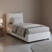 Letto singolo Albiate, Letto contenitore con rivestimento in ecopelle, Made in Italy, Apertura frontale, con materasso cm 80x190 incluso, Bianco