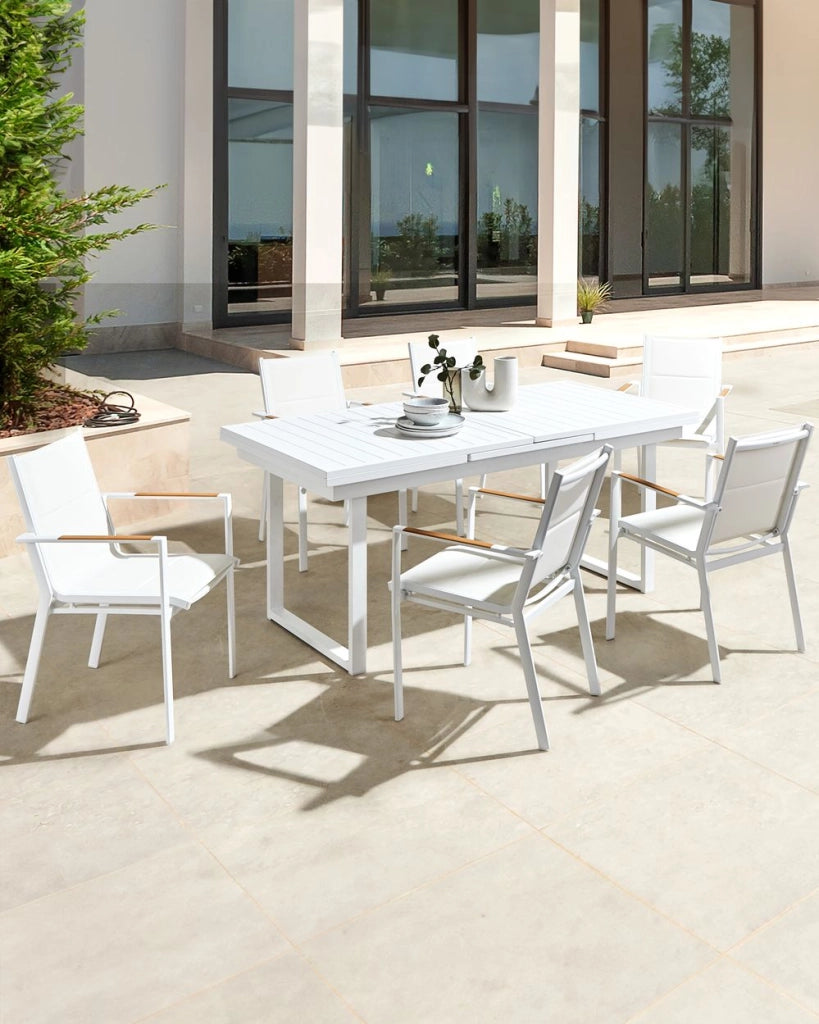 Set di 6 sedie da pranzo da giardino Telaio in alluminio bianco Materiale sintetico Design moderno per esterni