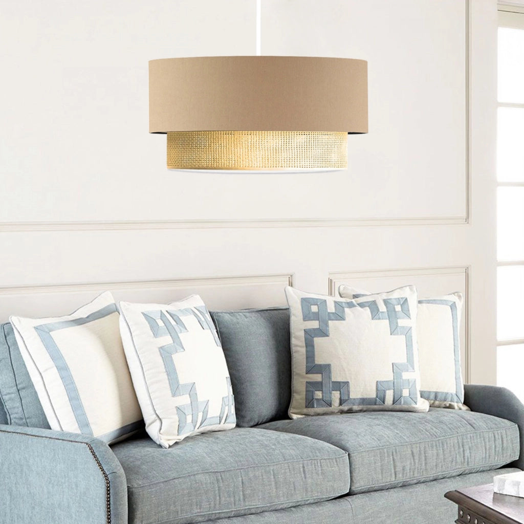 Lampada a Sospensione 'Loughborough' Lampada da Soffitto con Paralume a Doppio Cilindro Lampadario con Abat-jour in Tessuto - Beige / Giallo - lux.pro