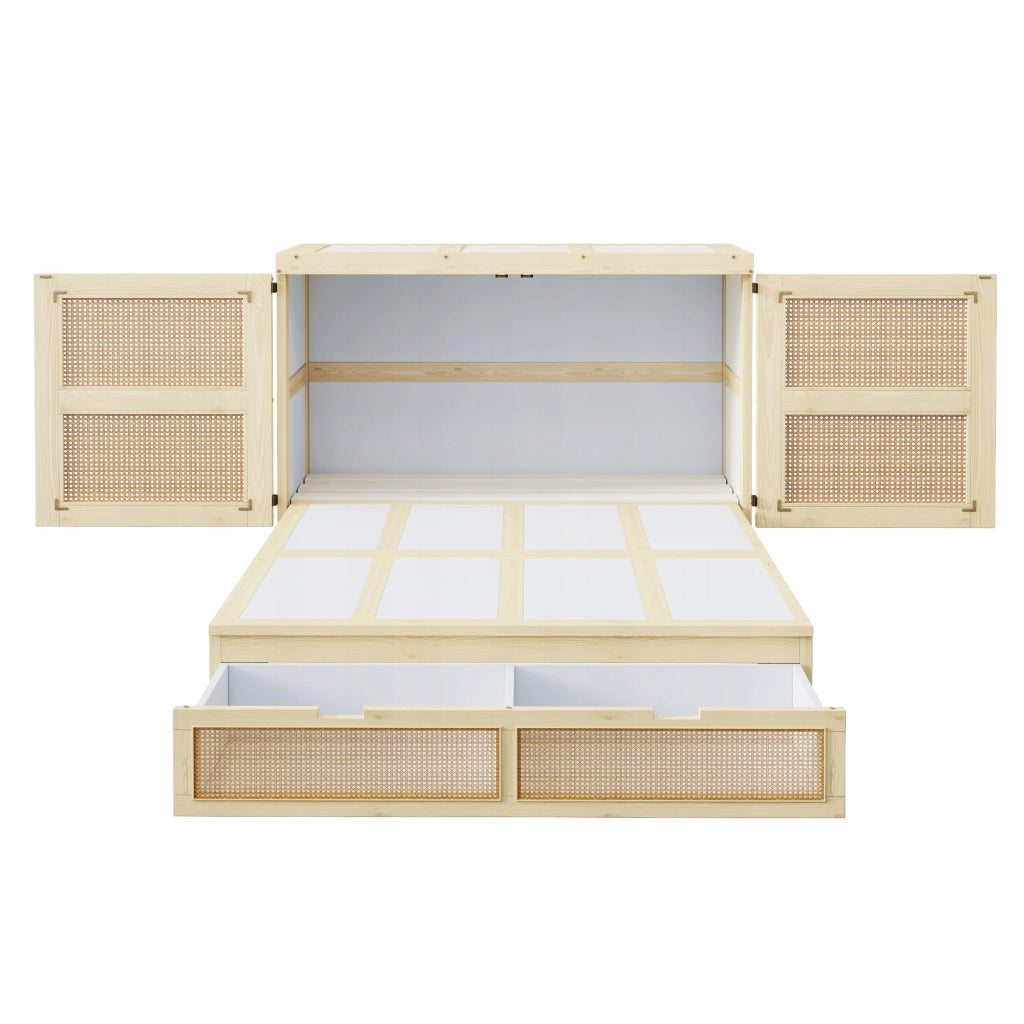 Letto armadio in rattan - Xylo - 140x200 con cassetti