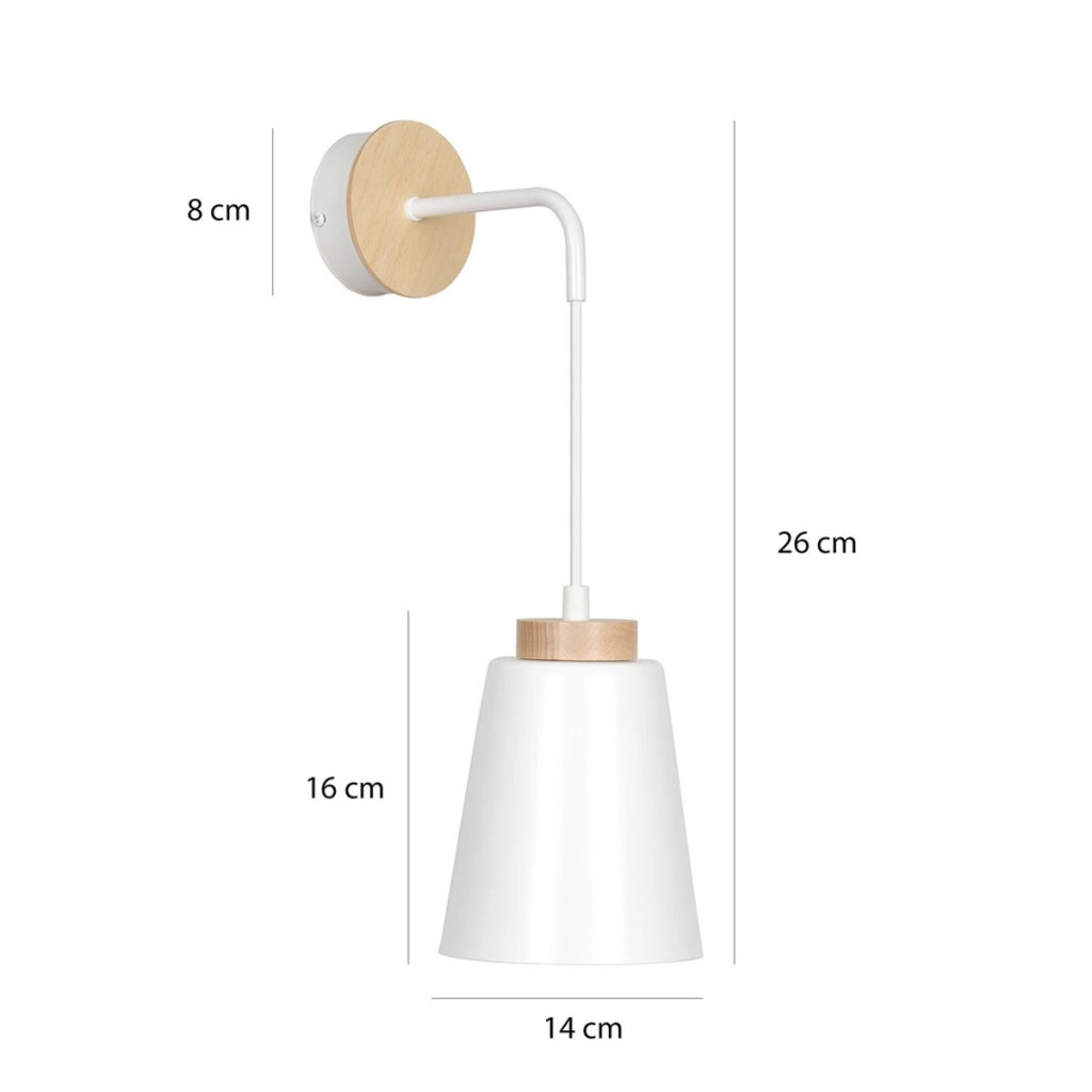 Lampada da parete Bolero in acciaio bianco opaco e legno