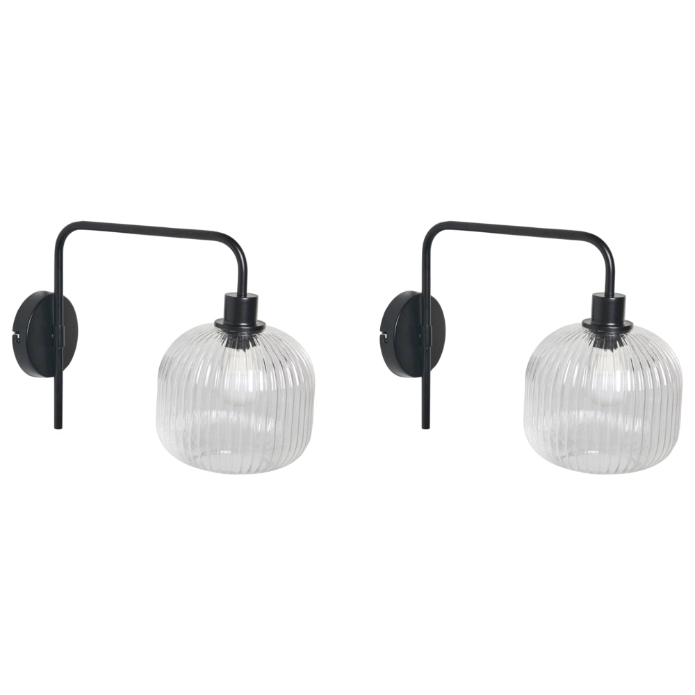 Set di 2 lampade da parete Paralume in vetro nero Lampada da parete Camera da letto Soggiorno Moderno industriale