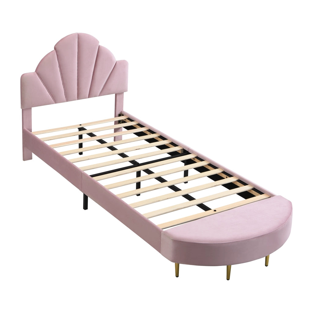 Letto Singolo 90 x 200 cm - Testiera in Velluto; Panca Coordinata e Bordi Morbidi