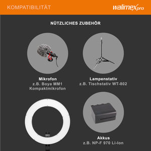 Ring light a LED 380 Bi-Color dimmerabile 23W, Luce ad anello con settori commutabili per foto e video, incl. accessori